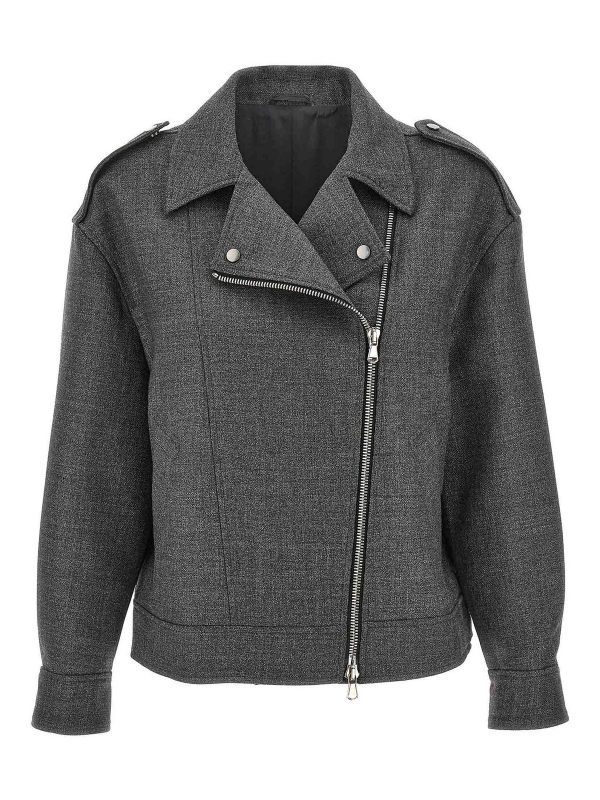 Brunello Cucinelli Blouson En Cuir - Gris