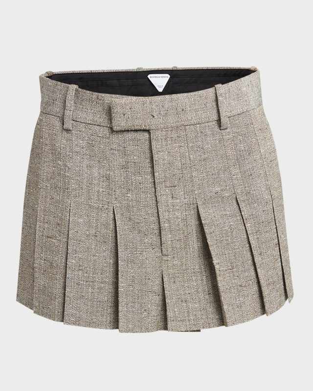 Knotted Melange Pleated Mini Skirt