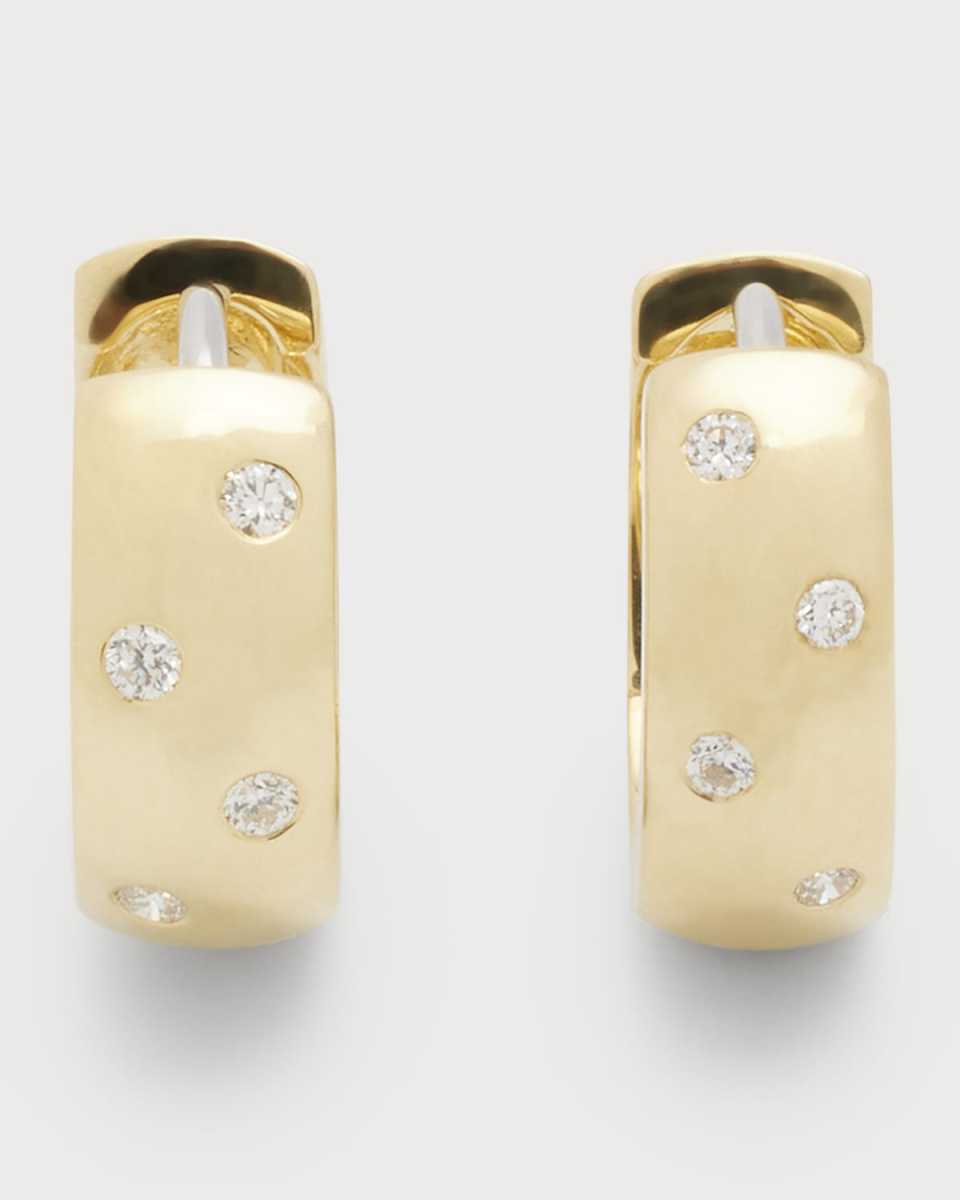 18k Yellow/White Gold Diamond Huggie Hoop Earrings
