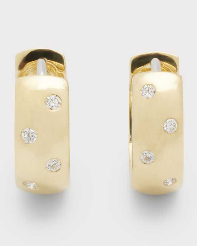 18k Yellow/White Gold Diamond Huggie Hoop Earrings
