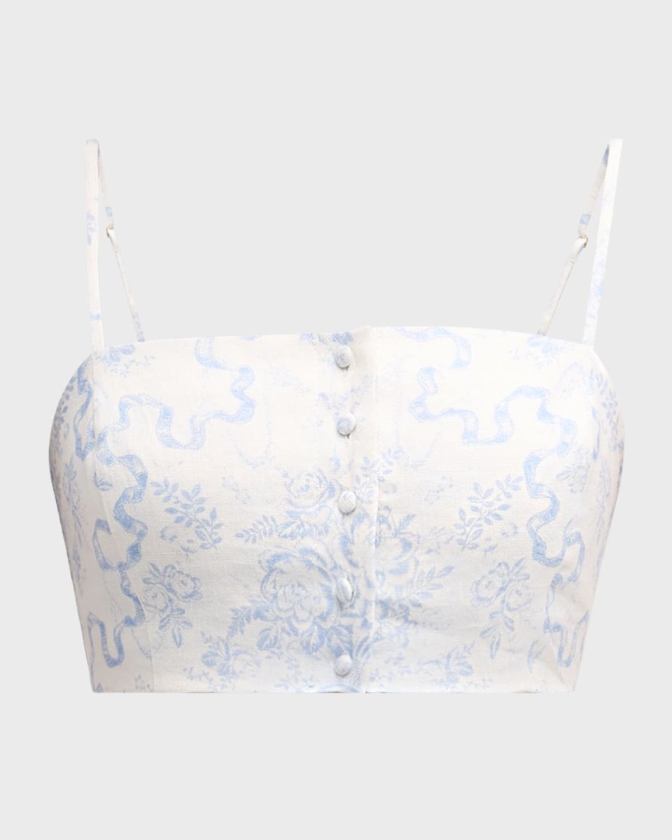 Isadore Bow-Print Linen Crop Top