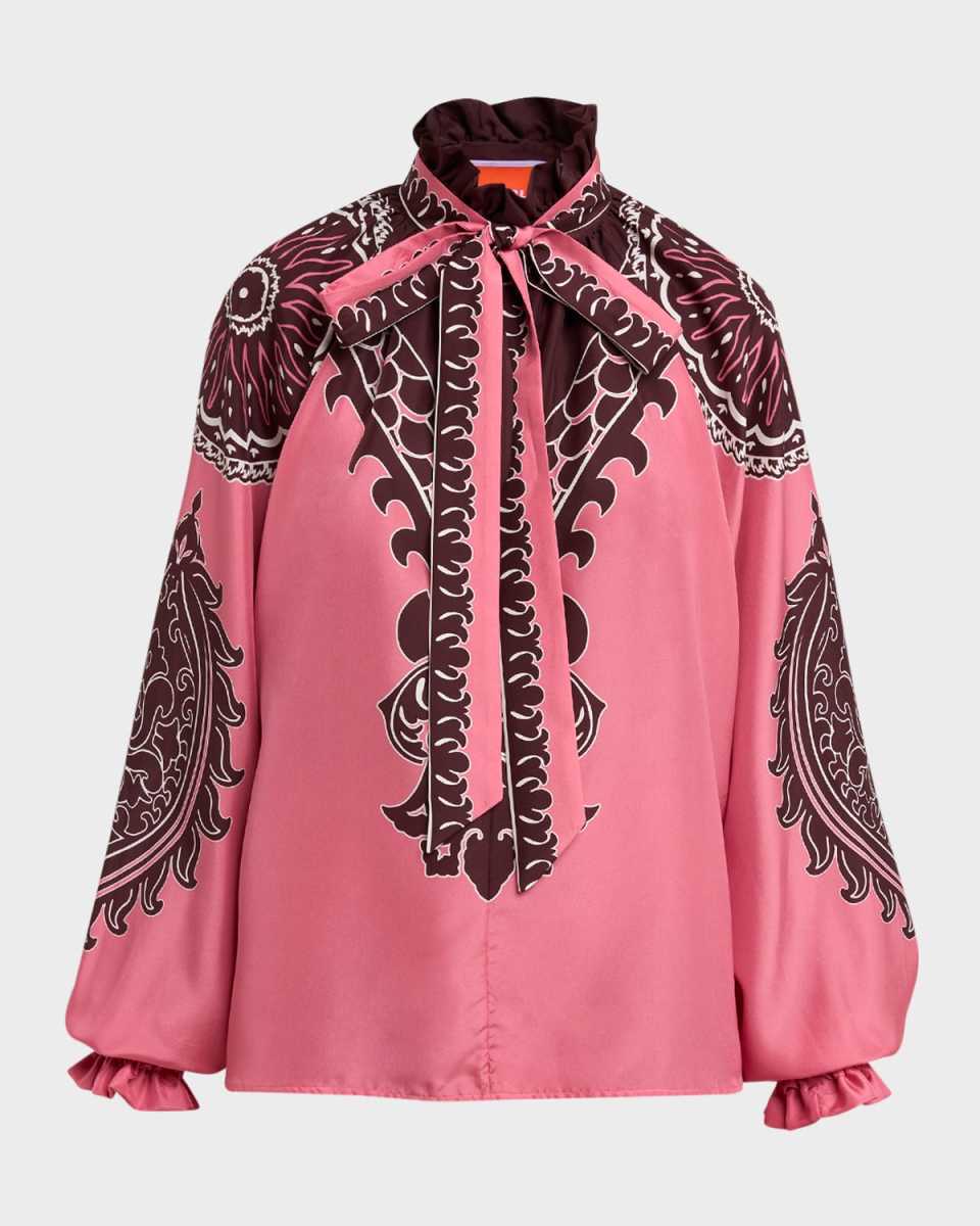 Cerere Neck-Tie Long-Sleeve Silk Blous