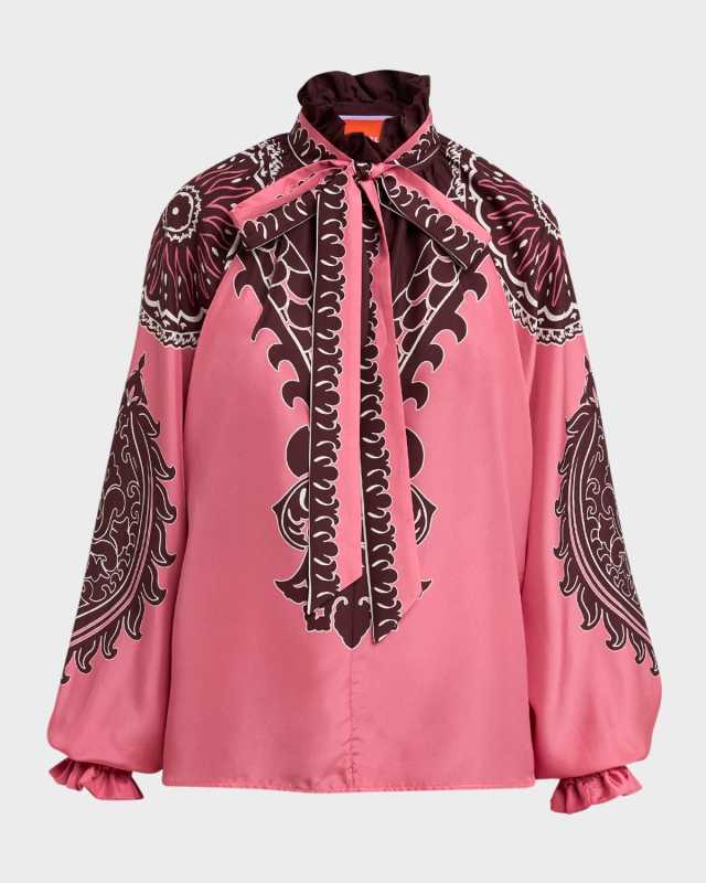 Cerere Neck-Tie Long-Sleeve Silk Blous
