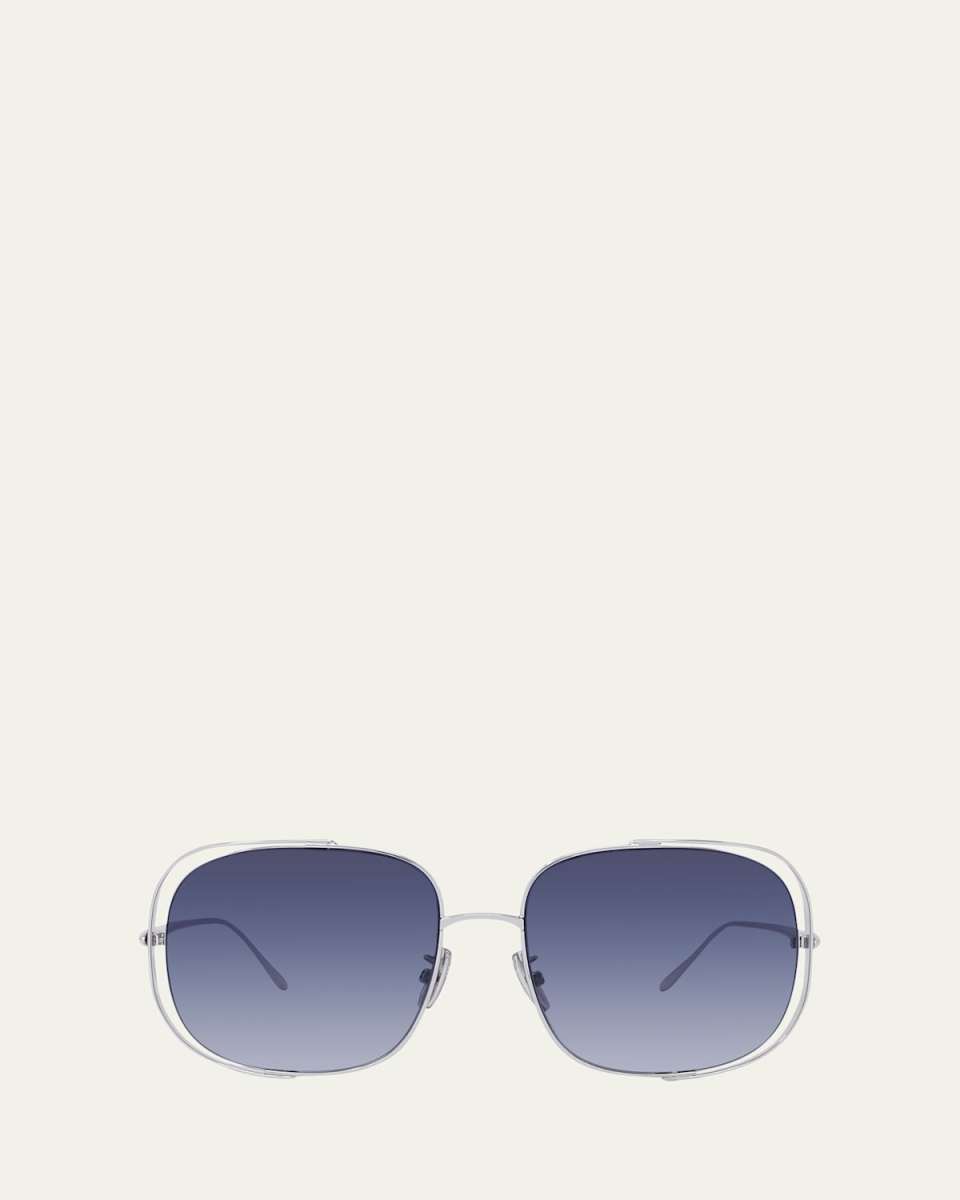 Metal Logo-Print Rectangle Sunglasses