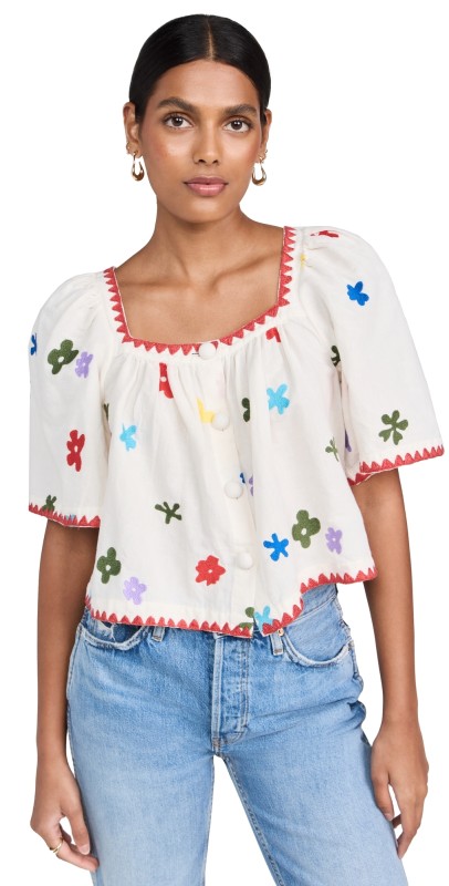 RHODE Gabriel Top Macadamia Bahia Bloom Embroide