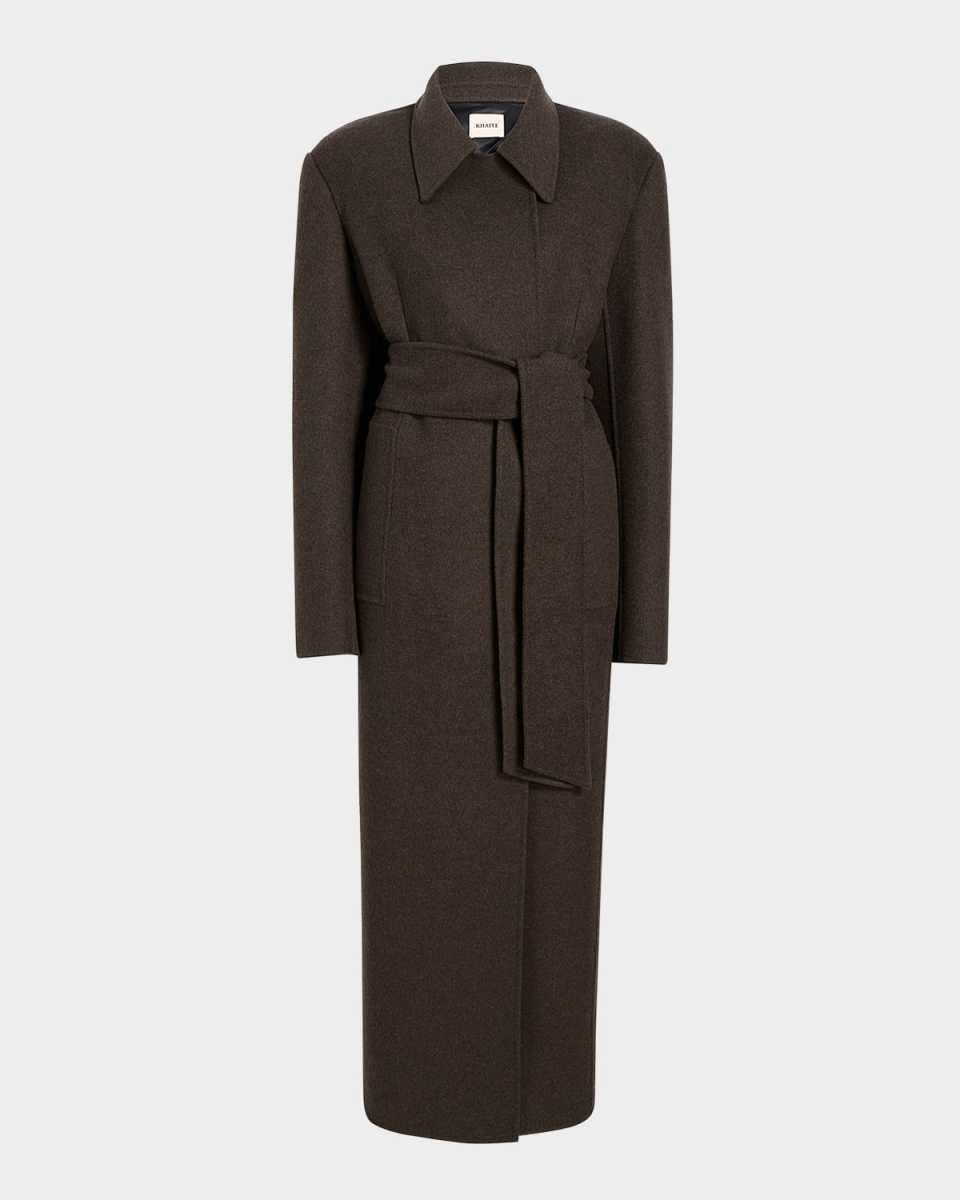 Lea Long Belted Double-Faced Wool Coat