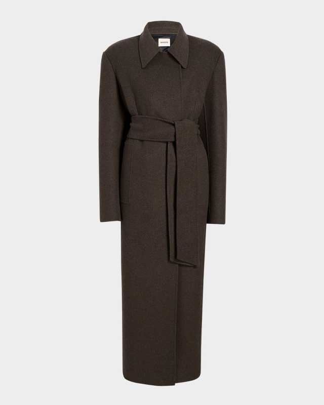 Lea Long Belted Double-Faced Wool Coat
