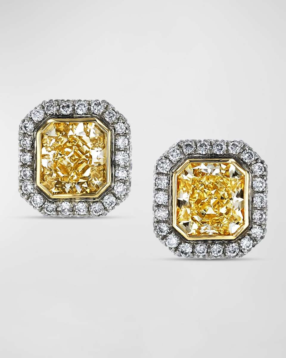 Platinum and 18K Yellow Gold Radiant Diamond Martini Stud Earrings, 2.59tcw, 0.37"L x 0.35"W