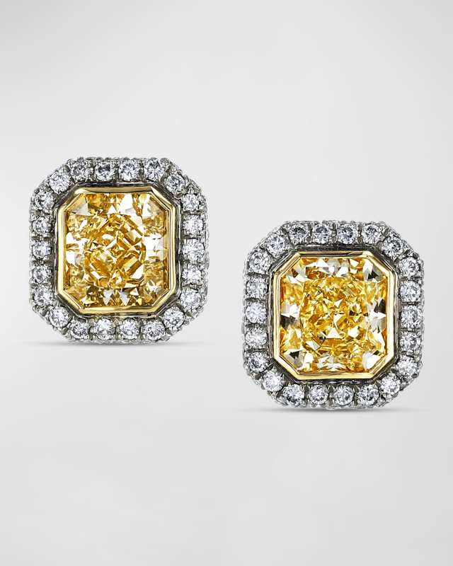 Platinum and 18K Yellow Gold Radiant Diamond Martini Stud Earrings, 2.59tcw, 0.37"L x 0.35"W