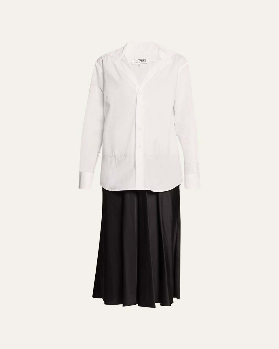 Long-Sleeve Combo Midi Shirtdress