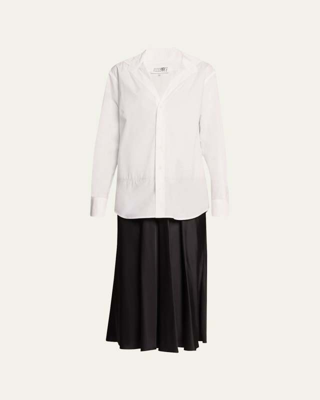 Long-Sleeve Combo Midi Shirtdress