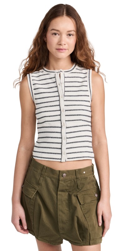 Madewell Split-Crewneck Cardigan Tank in Stripe Oven Stripe Lighthouse