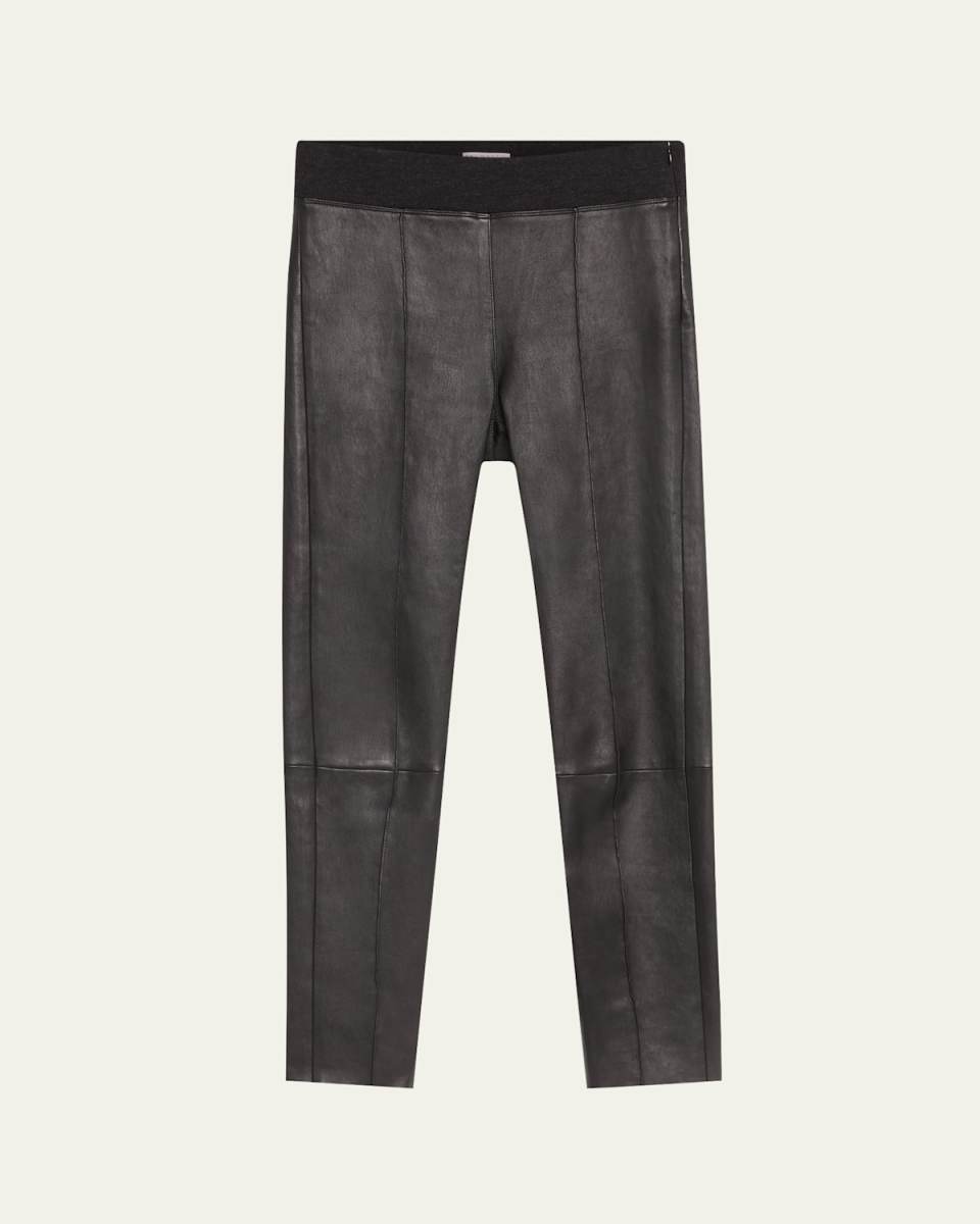 Stretch Leather Leggings with Knitted Waistband