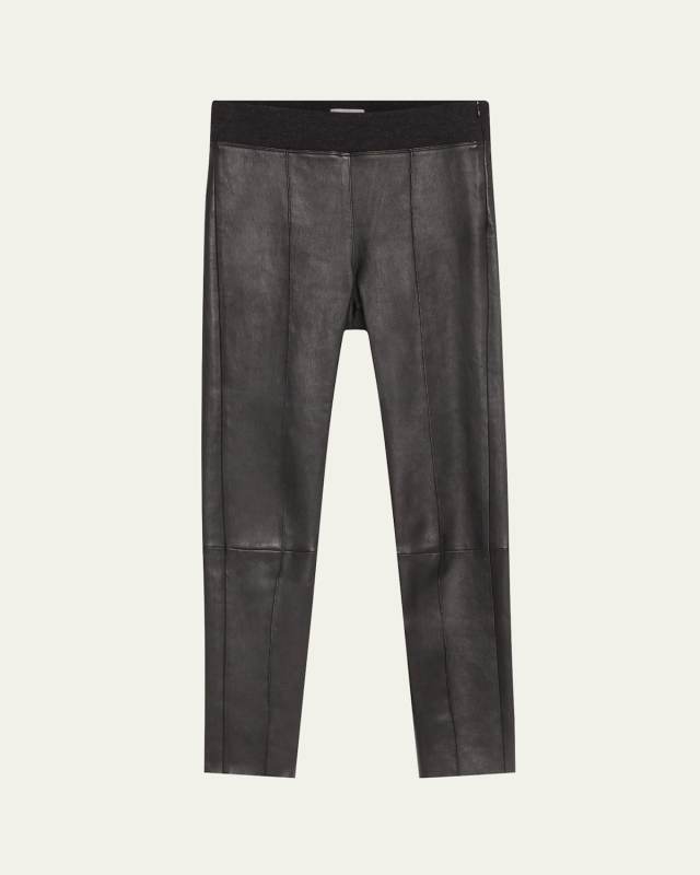 Stretch Leather Leggings with Knitted Waistband