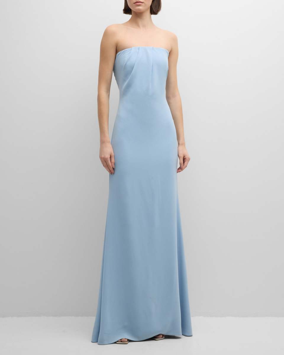 Strapless Pleated Satin Crepe Gown