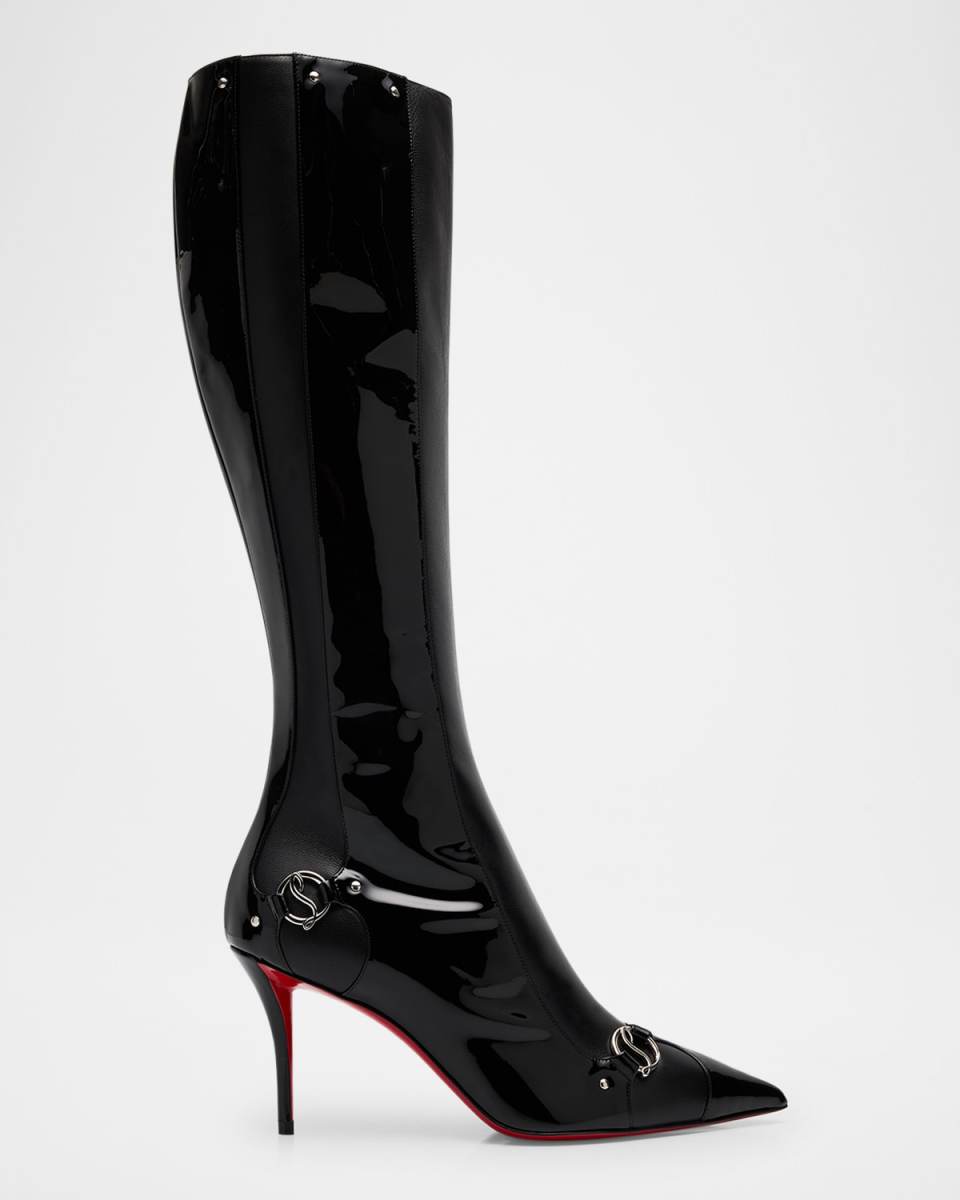 Patent Buckle Stiletto Red Sole Knee Boots