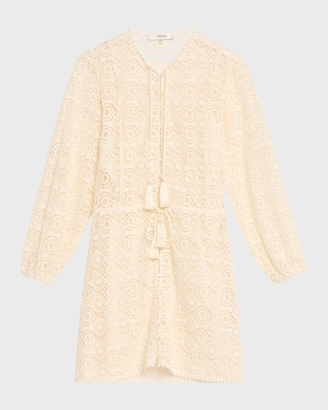 Button-Front Lace Tassel Mini Dress