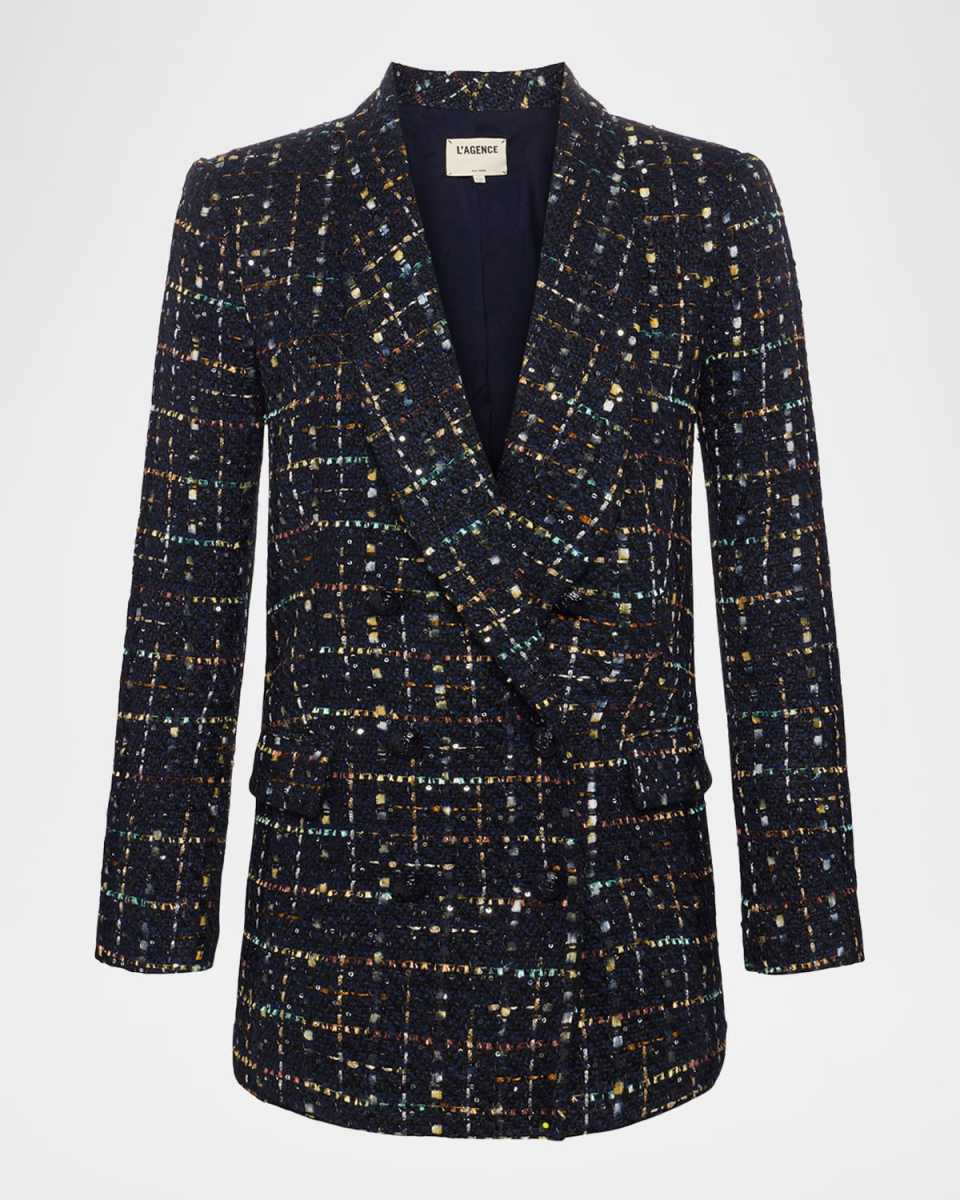Jayda Double-Breasted Sequined Tweed Blazer