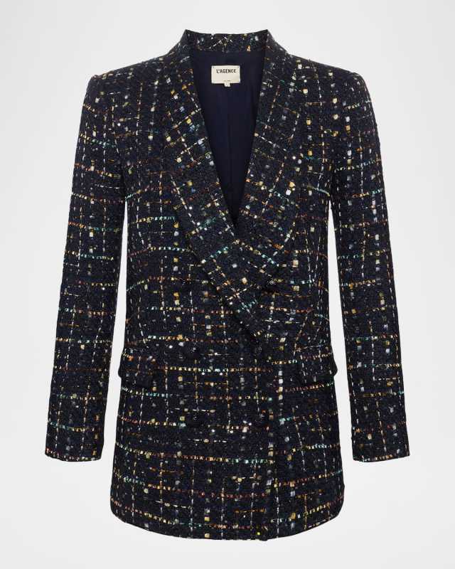 Jayda Double-Breasted Sequined Tweed Blazer