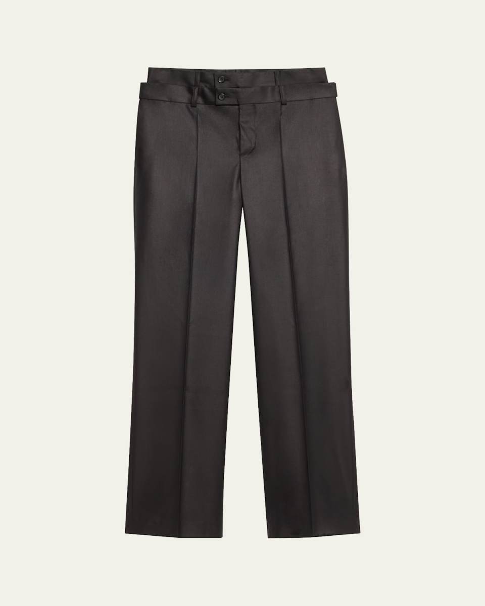 Double Waistband Straight Leg Wool Trousers