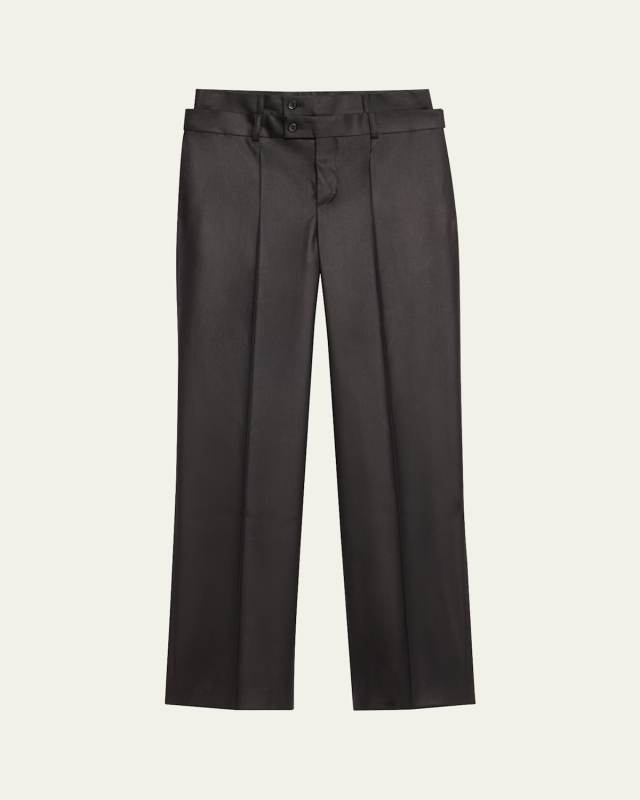 Double Waistband Straight Leg Wool Trousers