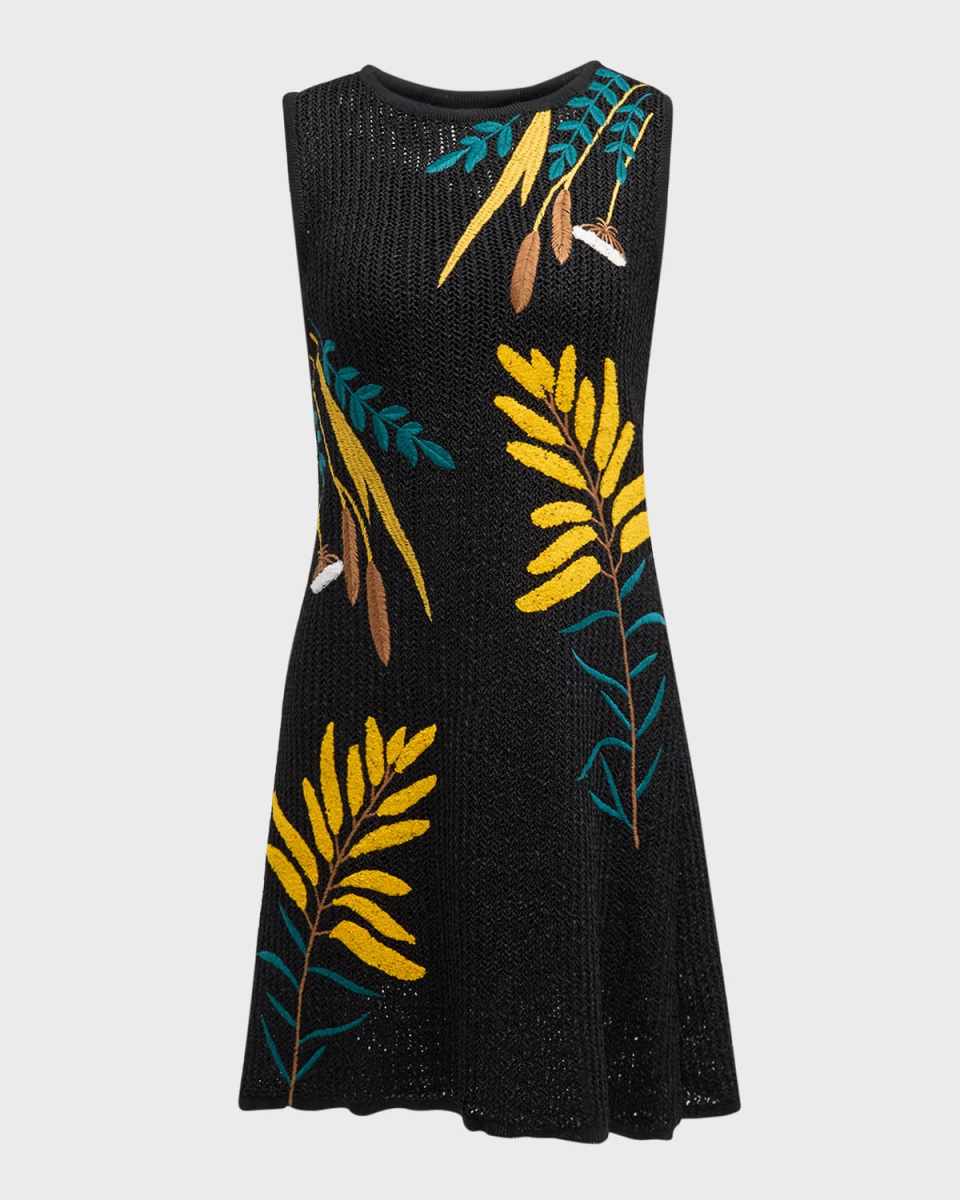 Sleeveless Embroidered Knit Mini Dress