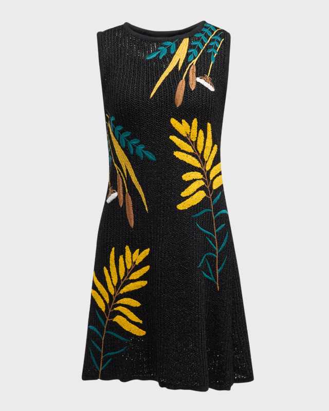 Sleeveless Embroidered Knit Mini Dress