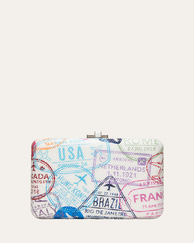Passport Stamps Crystal Clutch Bag
