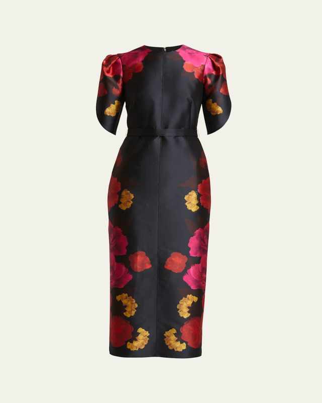 Floral Woven Short-Sleeve Midi Dress