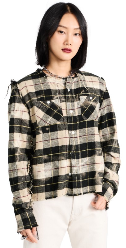 R13 Crew Neckhreddedhirt Irregular Bleach Beige/Black/Y
