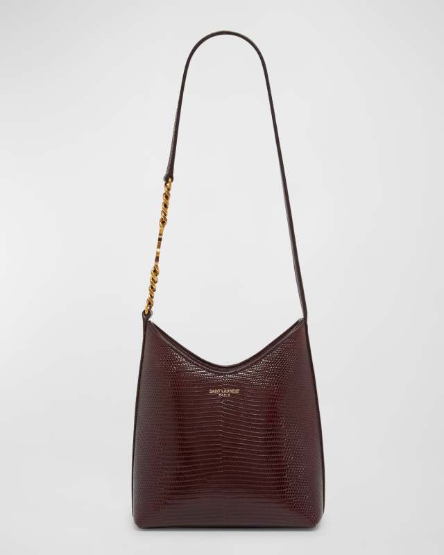 Mini Shoulder Bag in Shiny Lizard-Embossed Leather