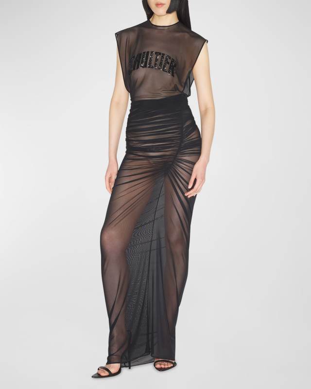 Sequined Mesh Backless Maxi Dress