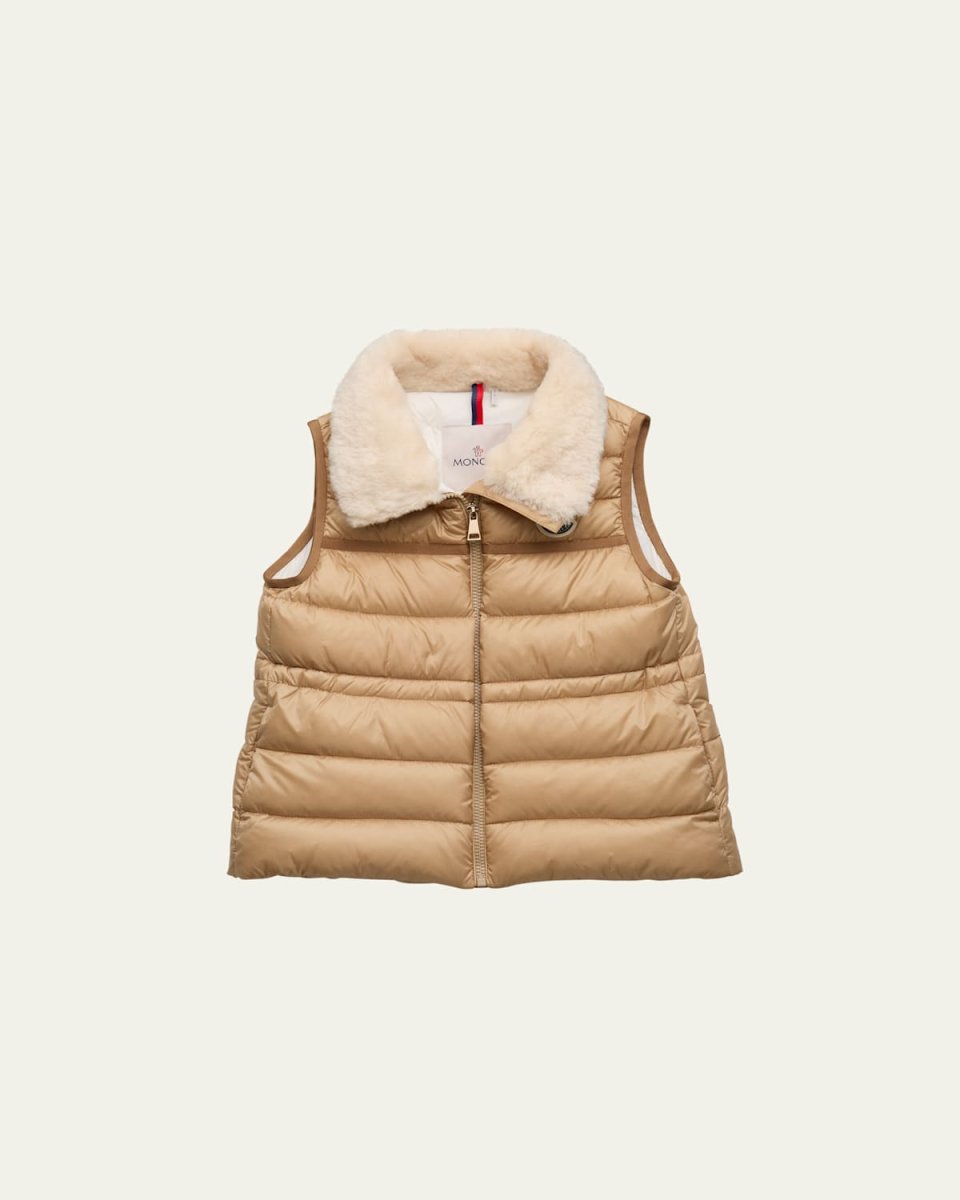 Girl's Elisheba Puffer Vest W/ Faux Fur Trim, Size 8-14