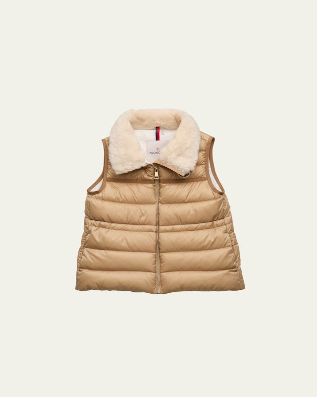 Girl's Elisheba Puffer Vest W/ Faux Fur Trim, Size 8-14
