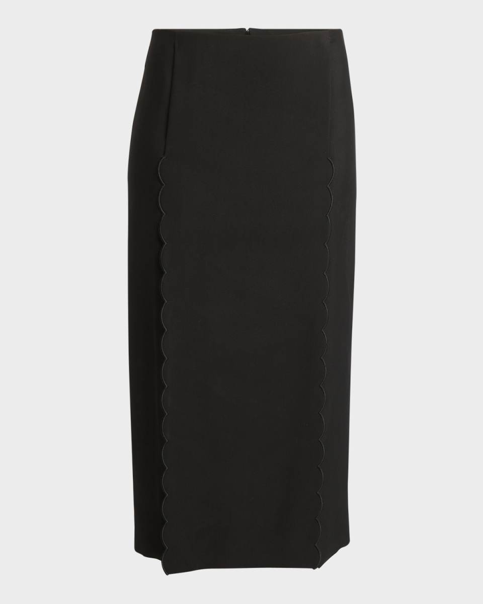Soft Twill Midi Skirt with Scalloped Trim