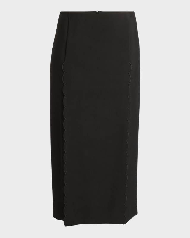 Soft Twill Midi Skirt with Scalloped Trim