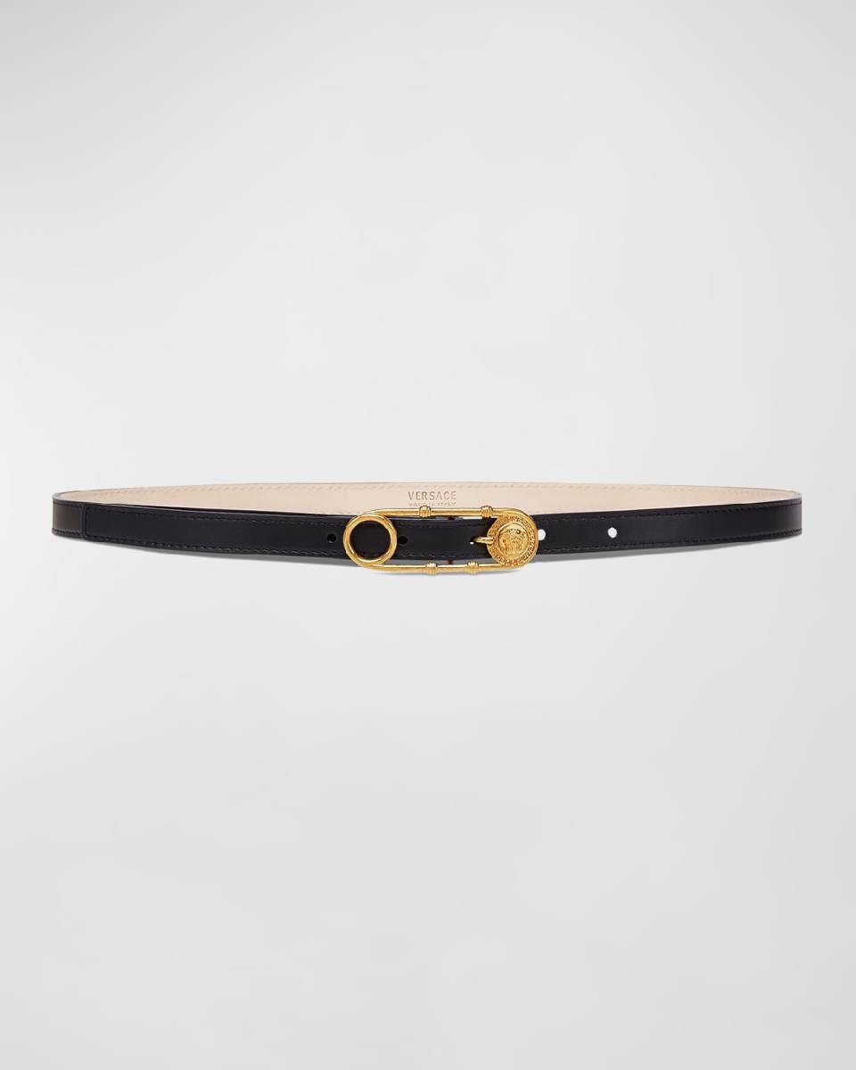 Medusa Safety Pin Leather Belt
