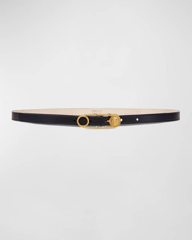 Medusa Safety Pin Leather Belt