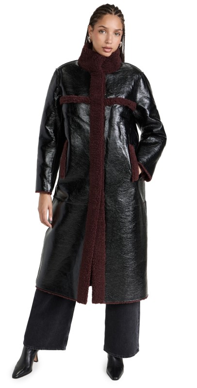 Apparis Tilly Patent Reversible Coat Noir,Burgundy
