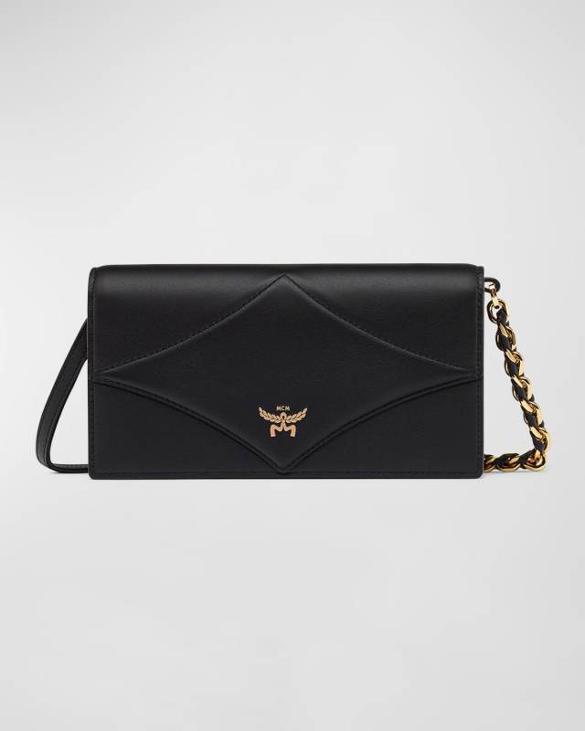 Diamond Flap Leather Wallet on Chain