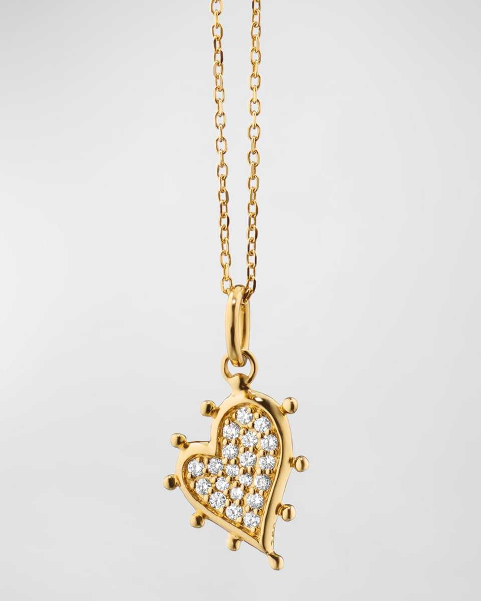 18K Yellow Gold Petite Pave Diamond Heart Necklace