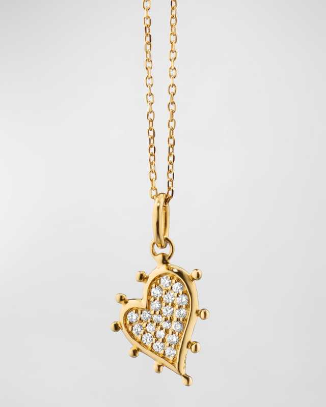 18K Yellow Gold Petite Pave Diamond Heart Necklace
