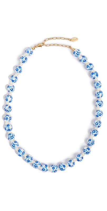 Clare V. Porcelain Beaded Strand Necklace Vintage Gold/Blue Multi