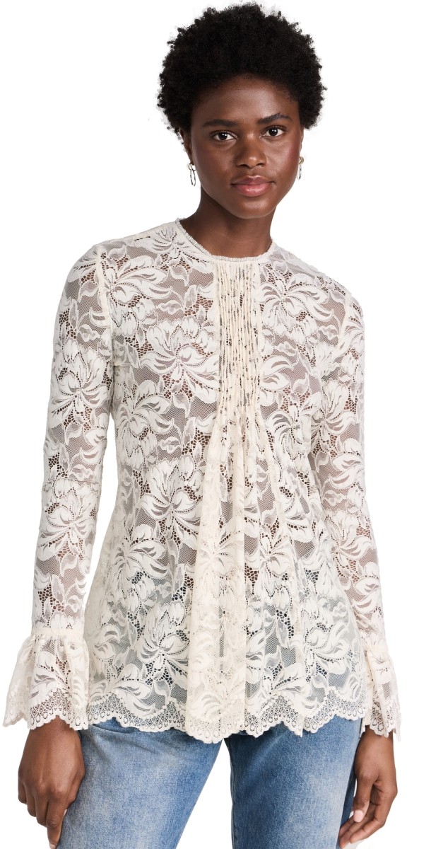 rabanne Pleated Lace Top Ivory
