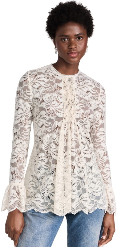 rabanne Pleated Lace Top Ivory