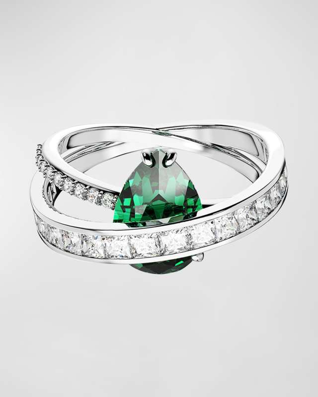 Hyperbola Rhodium-Plated Mix-Cut Crystal Double Band Statement Ring