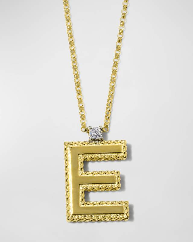 Princess 18K Yellow Gold Diamond Initial Necklace, E