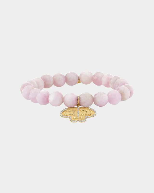 14K Yellow Gold Kunzite Bracelet with Celestial Moth Diamond Charm