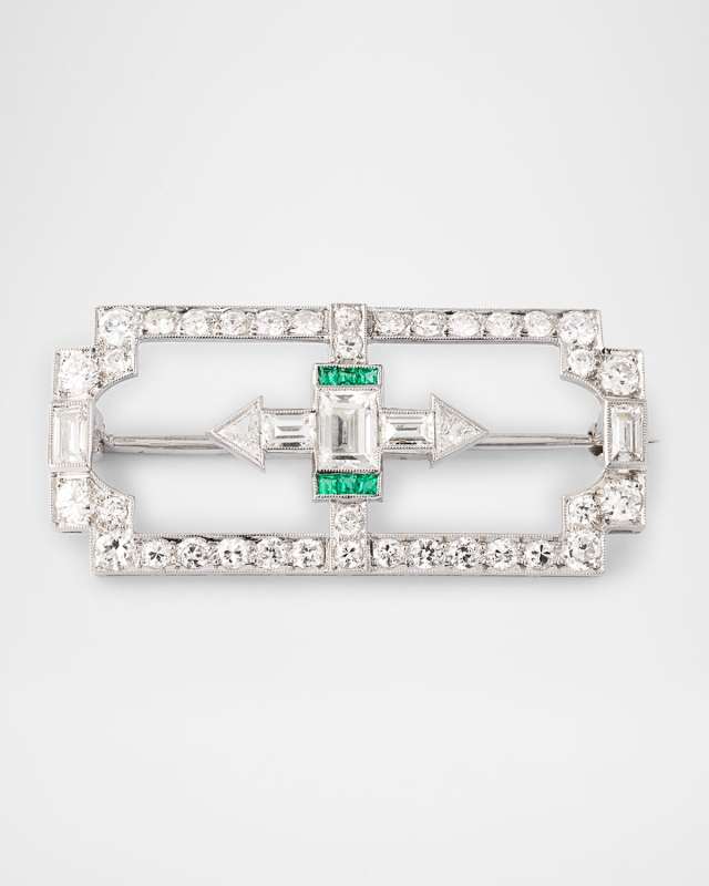 Estate Platinum Diamond and Emerald Calibre Pin