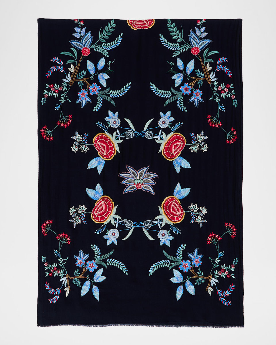 Embroidered Floral Cashmere & Silk Scarf